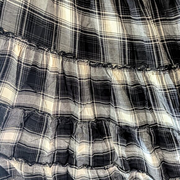 Ralph Lauren Black White Plaid Tiered Patchwork Maxi Skirt Cabincore Western M - Picture 6 of 9